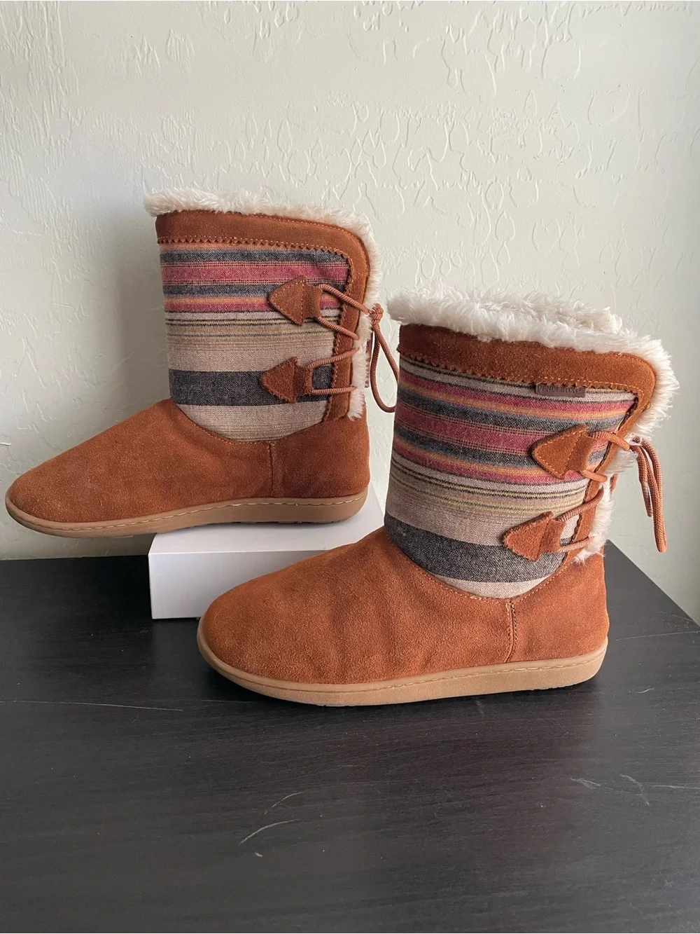 Pendleton Hacienda Tie-back Faux Fur-Lined Suede Short Boots - Rust